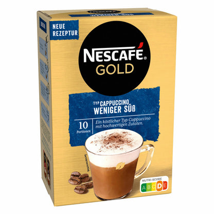 Nescafé Gold Typ Cappuccino Weniger Süß, Löslicher Bohnenkaffee, Instantkaffee, Kaffee, 5 x 10 Portionen