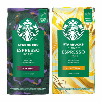 Starbucks Ganze Bohnen Espresso Set, Blonde Espresso + Espresso Roast, 2 Sorten, Röstkaffee, 2 x 200 g