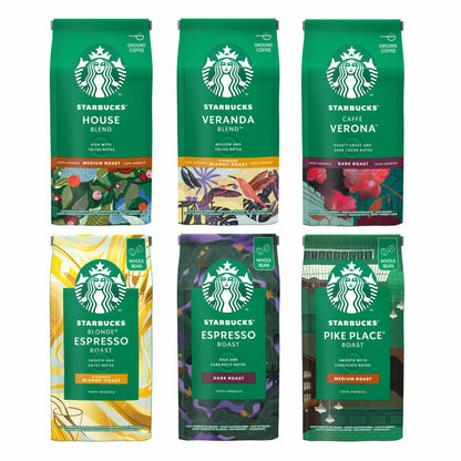 Starbucks Roasted Coffee Complete Set, All Varieties, 3 x Ground + 3 x Whole Beans, Coffee, 6 x 200 g