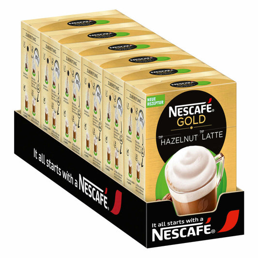 Nescafé Gold Typ Hazlenut Typ Latte, Löslicher Bohnenkaffee, Instantkaffee, Kaffee, 6 x 8 Portionen, 12311719