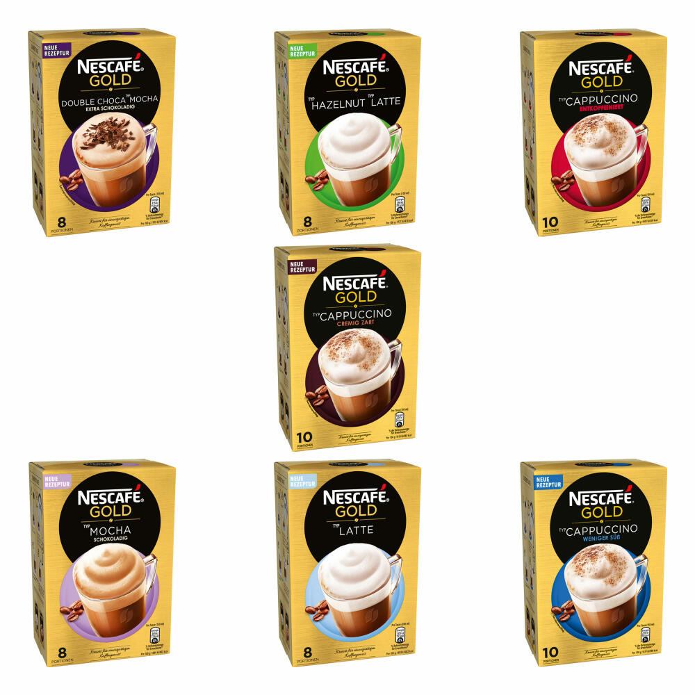 Nescafé Gold Probierset, Löslicher Bohnenkaffee, Kaffee, Instantkaffee, 7 Sorten