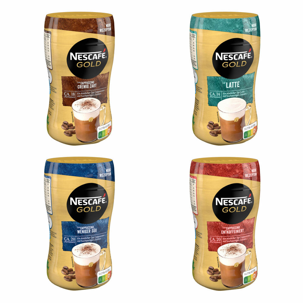 Nescafé Gold Probierset, Löslicher Bohnenkaffee, Kaffee, Instantkaffee, 4 x 250g, Dose