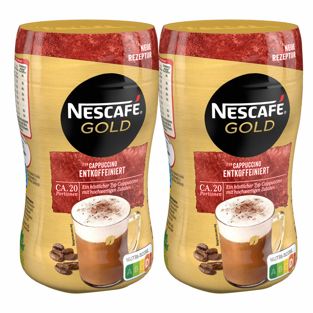 Nescafé Gold Type Cappuccino Decaffeinated, Soluble Bean Coffee, Instant Coffee, Coffee, Can, 2 x 250 g