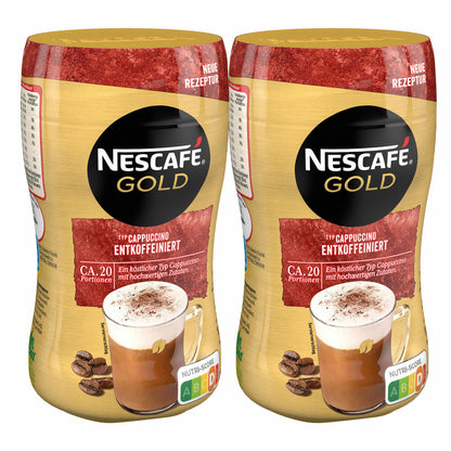 Nescafé Gold Typ Cappuccino Entkoffeiniert, Löslicher Bohnenkaffee, Instantkaffee, Kaffee, Dose, 2 x 250 g