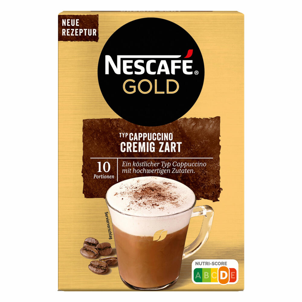 Nescafé Gold Typ Cappuccino Cremig Zart, Löslicher Bohnenkaffee, Instantkaffee, Kaffee, 10 Portionen, 012435569
