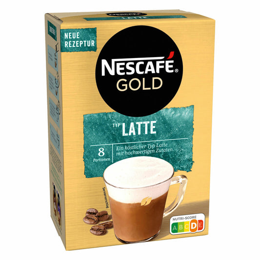 Nescafé Gold Typ Latte, Löslicher Bohnenkaffee, Instantkaffee, Instant Kaffee, 8 Portionen, 012404697