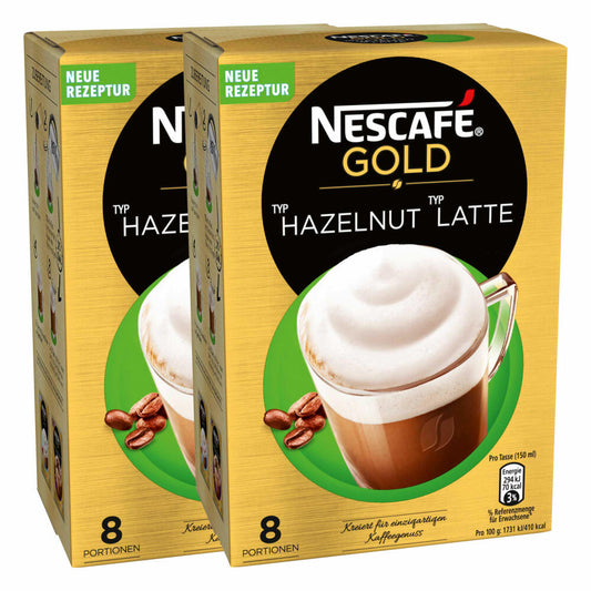 Nescafé Gold Type Hazlenut Type Latte, Soluble Bean Coffee, Instant Coffee, Coffee, 2 x 8 Portions, 12311719