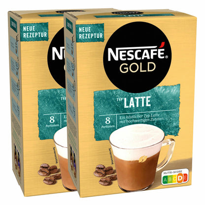 Nescafé Gold Typ Latte, Löslicher Bohnenkaffee, Instantkaffee, Instant Kaffee, 2 x 8 Portionen