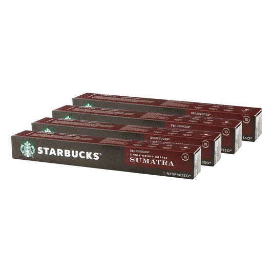 Starbucks Sumatra Coffee Set of 4, Single Origin, Roasted Coffee, Nespresso Compatible, Coffee Capsules, 4 x 10 Capsules