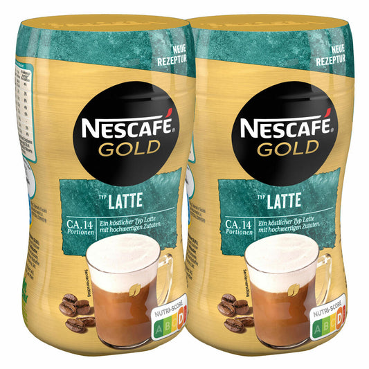 Nescafé Gold Typ Latte, Löslicher Bohnenkaffee, Instantkaffee, Kaffee, Dose, 2 x 250 g