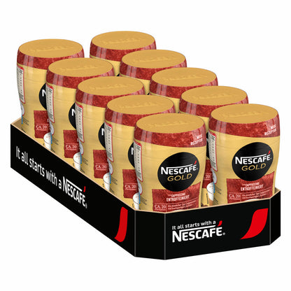 Nescafé Gold Typ Cappuccino Entkoffeiniert, Löslicher Bohnenkaffee, Instantkaffee, Kaffee, Dose, 10 x 250 g