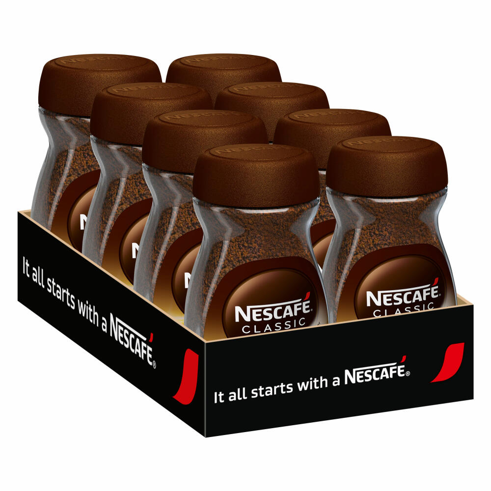 Nescafé Classic 100% löslicher Bohnenkaffee, 8er Set, 8 x 100g Glas (für ca. 320 Becher)