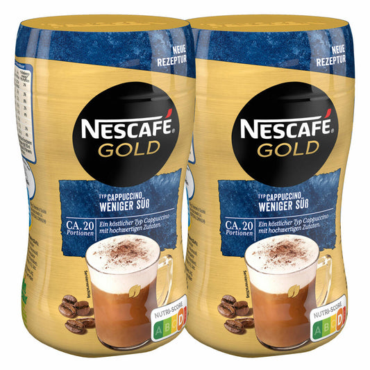 Nescafé Gold Typ Cappuccino Weniger Süß, Löslicher Kaffee, Instantkaffee, Dose, 2 x 250 g