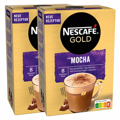 Nescafé Gold Typ Mocha, Löslicher Bohnenkaffee, Instantkaffee, Instant Kaffee, 2 x 8 Portionen