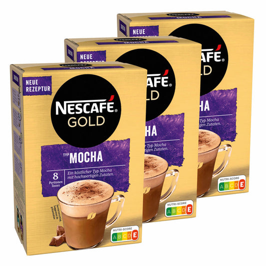 Nescafé Gold Typ Mocha, Löslicher Bohnenkaffee, Instantkaffee, Instant Kaffee, 3 x 8 Portionen