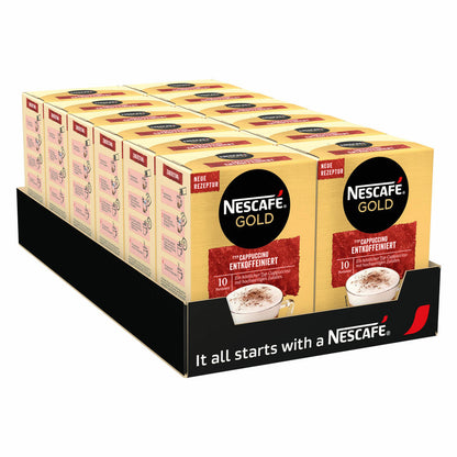 Nescafé Gold Typ Cappuccino Entkoffeiniert, Löslicher Bohnenkaffee, Instantkaffee, Instant Kaffee, 12 x 10 Portionen