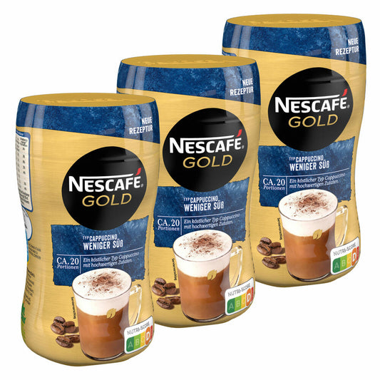 Nescafé Gold Type Cappuccino Less Sweet, Soluble Coffee, Instant Coffee, Can, 3 x 250 g