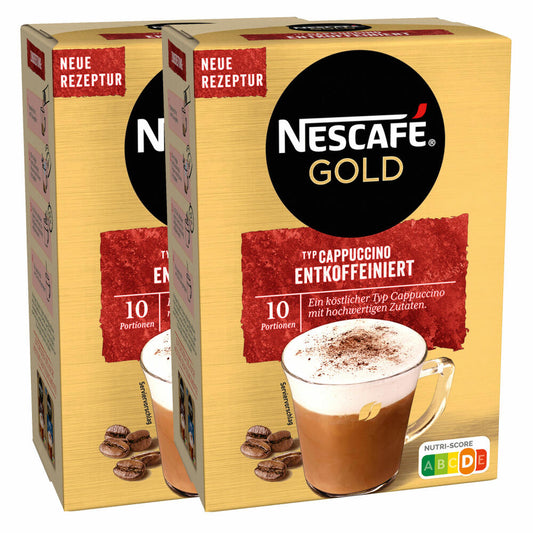 Nescafé Gold Type Cappuccino Decaffeinated, Soluble Bean Coffee, Instant Coffee, Instant Coffee, 2 x 10 servings