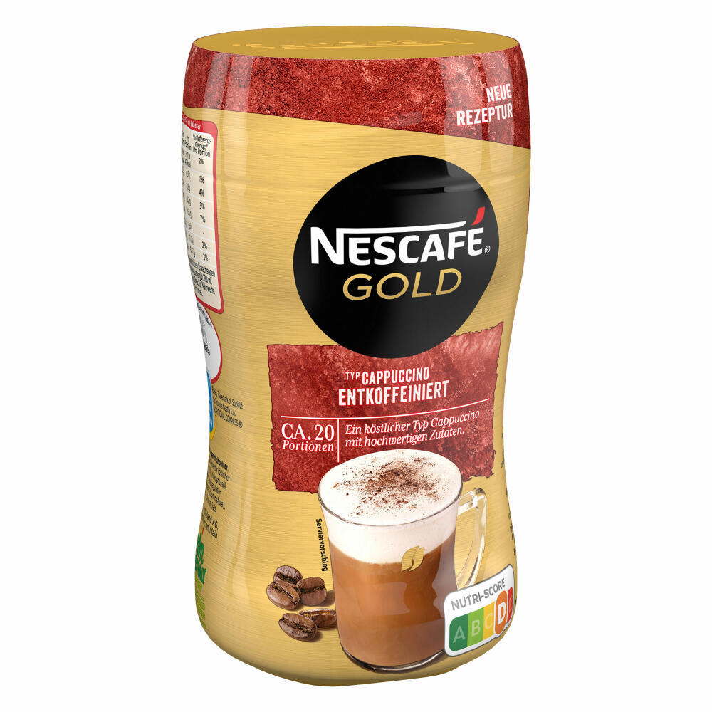 Nescafé Gold Typ Cappuccino Entkoffeiniert, Löslicher Bohnenkaffee, Instantkaffee, Kaffee, Dose, 2 x 250 g