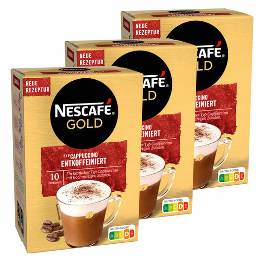 Nescafé Gold Type Cappuccino Decaffeinated, Soluble Bean Coffee, Instant Coffee, Instant Coffee, 3 x 10 Servings