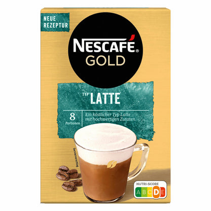 Nescafé Gold Typ Latte, Löslicher Bohnenkaffee, Instantkaffee, Instant Kaffee, 8 Portionen, 012404697