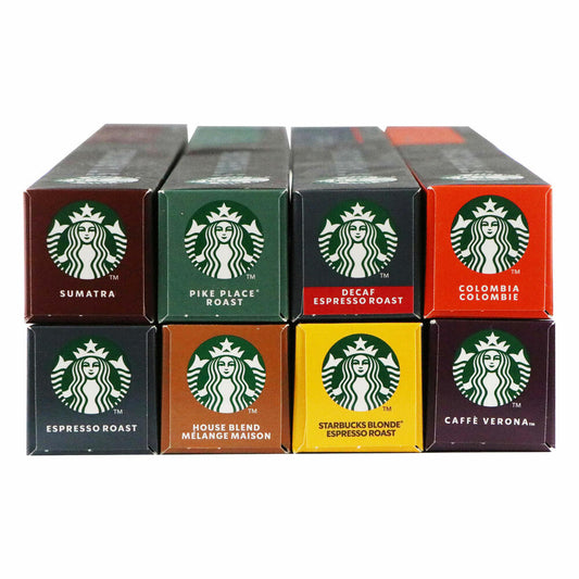 Starbucks Nespresso Complete Set, Roasted Coffee, Nespresso Compatible, All Varieties, Coffee Capsules, 8 x 10 Capsules