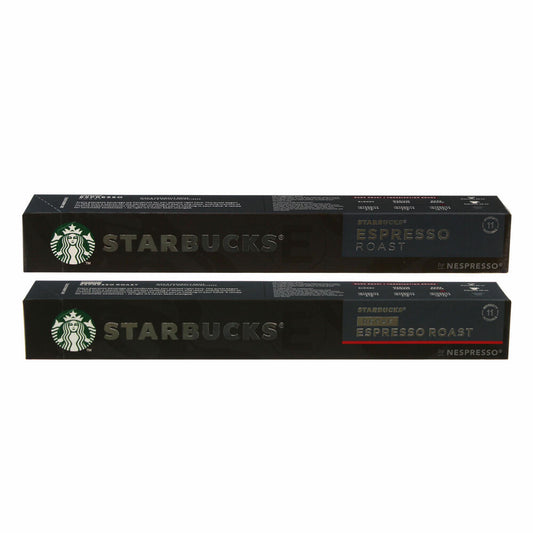 Starbucks Nespresso Espresso Set, Roasted Coffee, Nespresso Compatible, Espresso + Decaf, Coffee Capsules, 2 x 10 Capsules