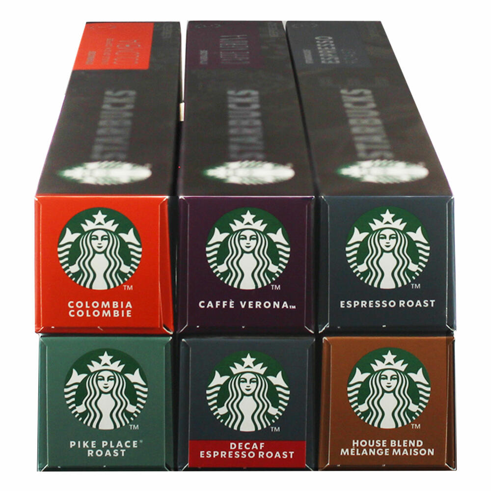 Starbucks Nespresso Komplett Set, Röstkaffee, Nespresso Kompatibel, Alle Sorten, Kaffeekapseln, 6 x 10 Kapseln