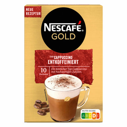 Nescafé Gold Typ Cappuccino Entkoffeiniert, Löslicher Bohnenkaffee, Instantkaffee, Instant Kaffee, 12 x 10 Portionen