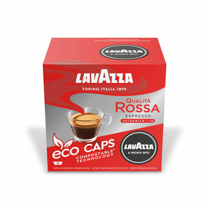 Lavazza A Modo Mio Eco Coffee Capsules Espresso Qualitá Rossa, Coffee Capsule, Compostable, 3 x 16 Capsules