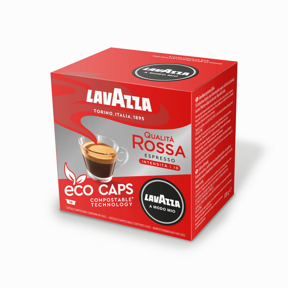 Lavazza A Modo Mio Eco Coffee Capsules Espresso Qualitá Rossa, Coffee Capsule, Compostable, 16 x 16 Capsules