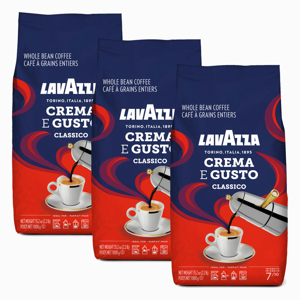 Lavazza Crema e Gusto Classico, Whole Beans, Coffee Beans, Coffee, Espresso, Bean Coffee, 3 x 1 kg