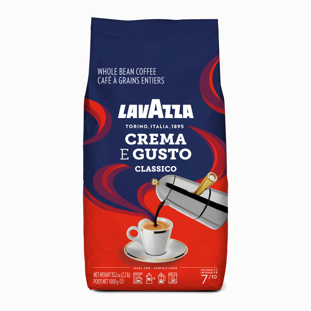 Lavazza Crema e Gusto Classico, Whole Beans, Coffee Beans, Coffee, Espresso, Bean Coffee, 2 x 1 kg