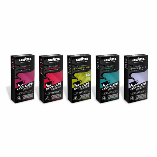 Lavazza Eco Coffee Capsules Mixed Box, Sample Pack, Espresso, Lungo, Nespresso Compatible, Coffee Capsule, 5 x 10 Capsules