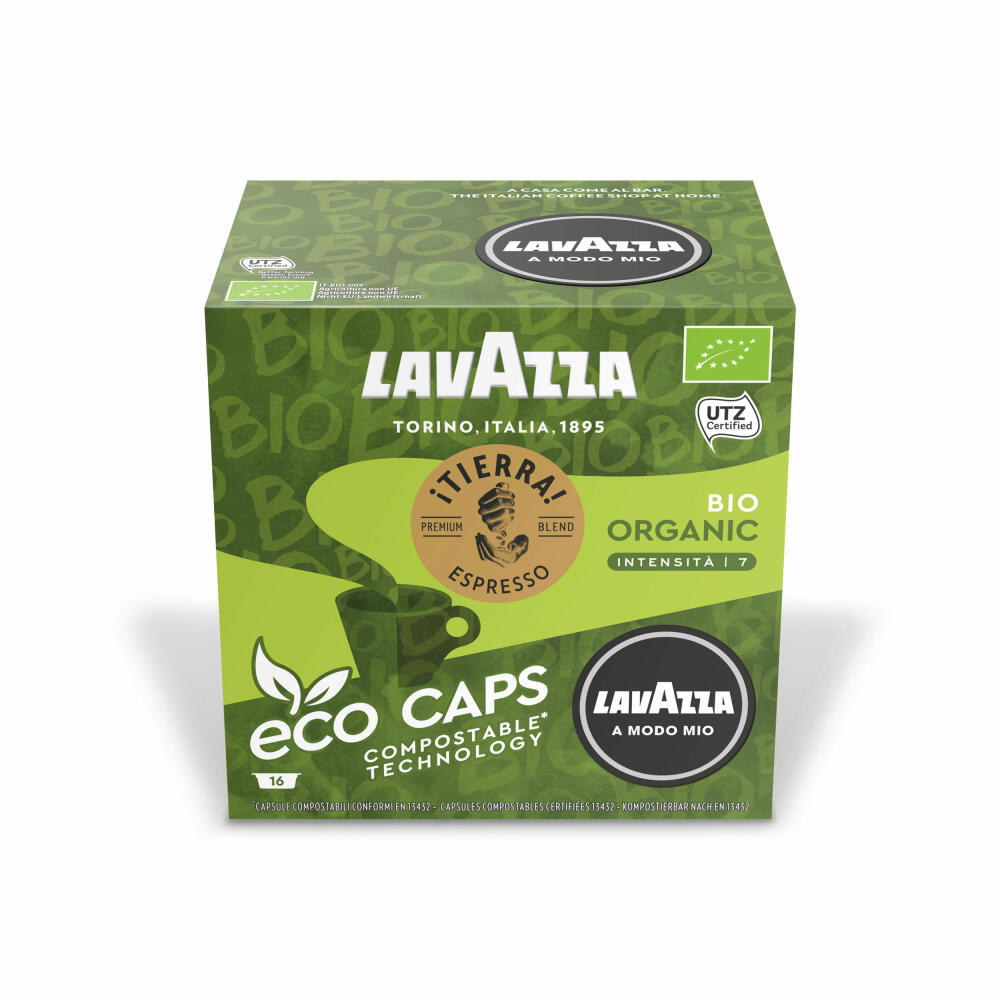 Lavazza A Modo Mio Eco Coffee Capsules Espresso Tierra Bio, Coffee Capsule, Compostable, 16 x 16 Capsules