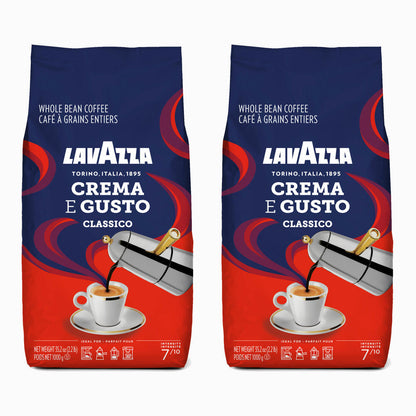 Lavazza Crema e Gusto Classico, Whole Beans, Coffee Beans, Coffee, Espresso, Bean Coffee, 2 x 1 kg