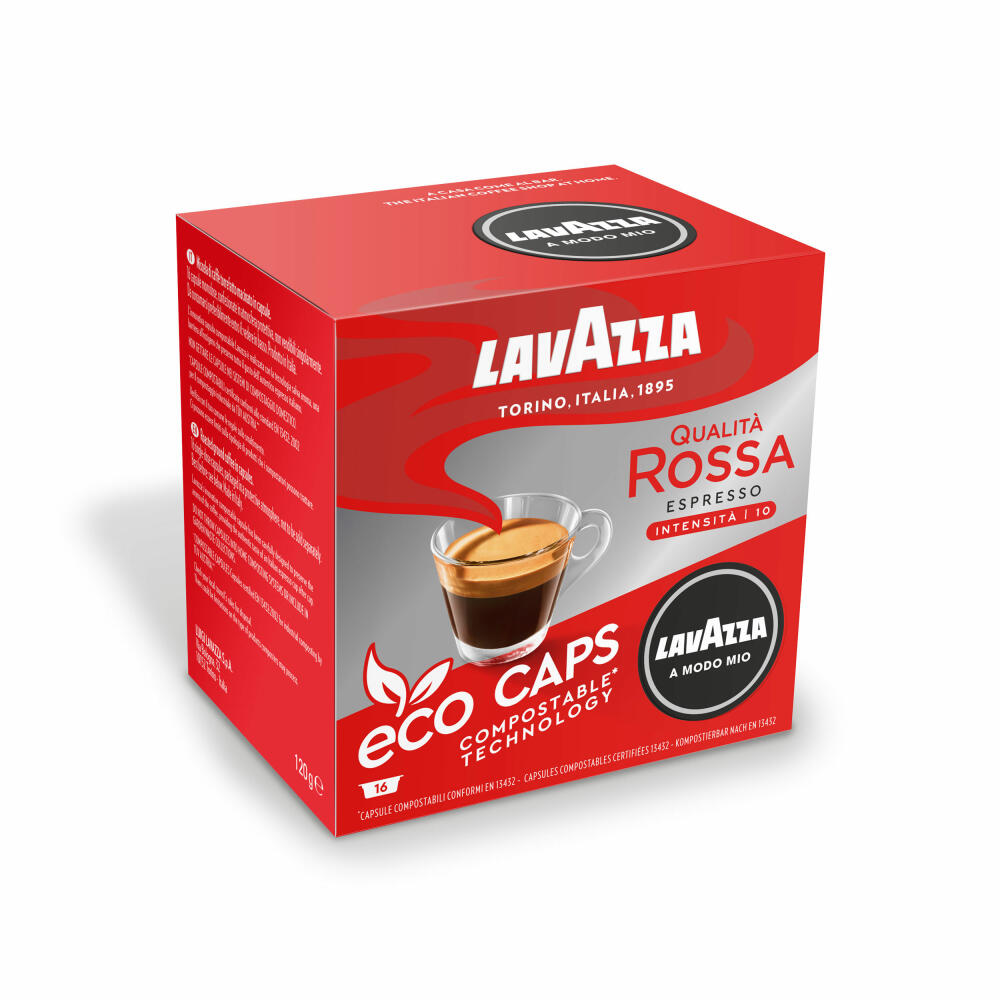 Lavazza A Modo Mio Eco Coffee Capsules Espresso Qualitá Rossa, Coffee Capsule, Compostable, 16 x 16 Capsules