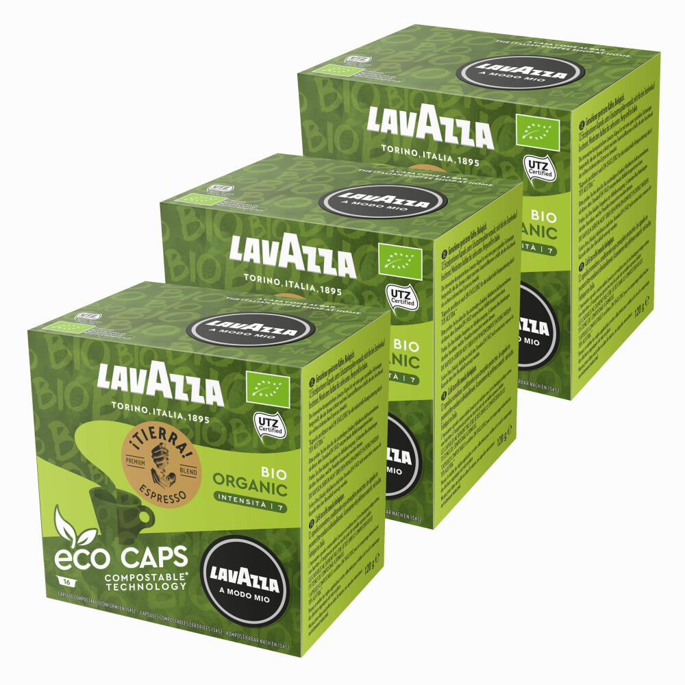 Lavazza A Modo Mio Eco Kaffeekapseln Espresso Tierra Bio, Kaffee Kapsel, Kompostierbar, 3 x 16 Kapseln