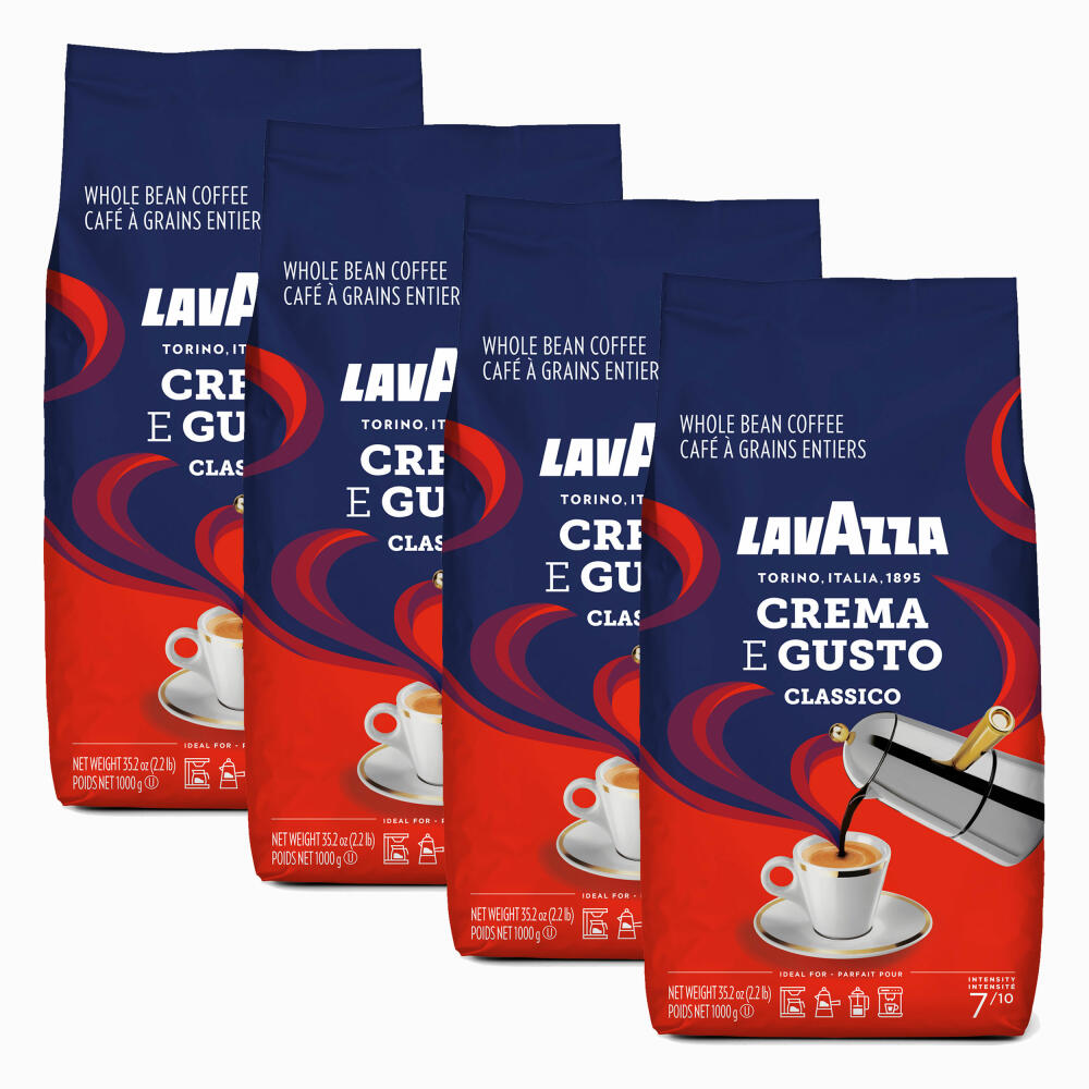 Lavazza Crema e Gusto Classico, Whole Beans, Coffee Beans, Coffee, Espresso, Bean Coffee, 4 x 1 kg