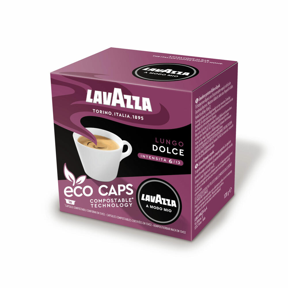 Lavazza A Modo Mio Eco Kaffeekapseln Lungo Dolce, Kaffee Kapsel, Kompostierbar, 5 x 16 Kapseln