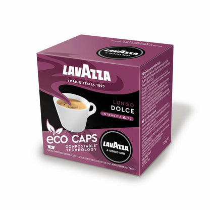 Lavazza A Modo Mio Eco Coffee Capsules Lungo Dolce, Coffee Capsule, Compostable, 5 x 16 Capsules