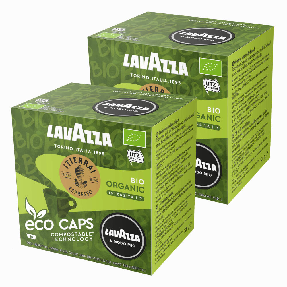 Lavazza A Modo Mio Eco Coffee Capsules Espresso Tierra Bio, Coffee Capsule, Compostable, 2 x 16 Capsules