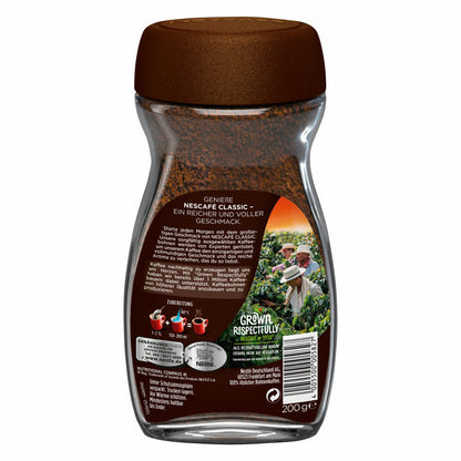 Nescafé Classic, löslicher Bohnenkaffee, Kaffee, Glas, 200 g, für 100 Tassen