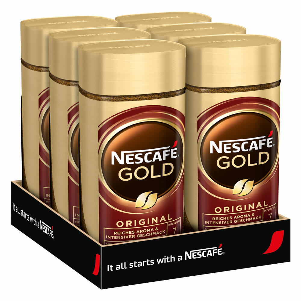 Nescafé Gold Original 6er Set, löslicher Bohnenkaffee, Kaffee, 6 x 200 g für insgesamt 600 Tassen