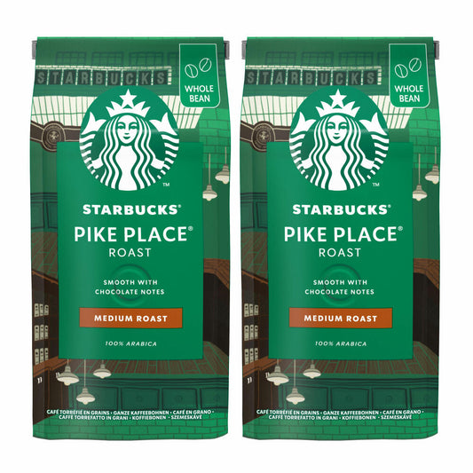 Starbucks Pike Place Kaffee, 2er Set, Medium Roast, Röstkaffee, Sanft, Schoko-Note, Ganze Bohnen, 2 x 200g