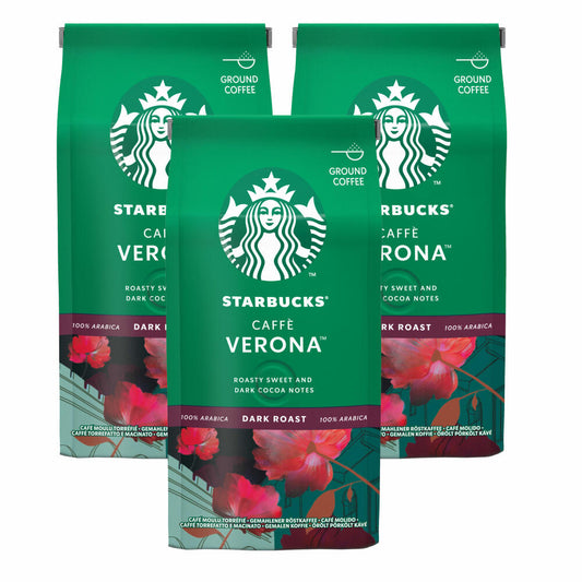 Starbucks Caffè Verona Coffee, Set of 3, Dark Roast, Roasted Coffee, Roasted Sweet, Ground, 3 x 200 g