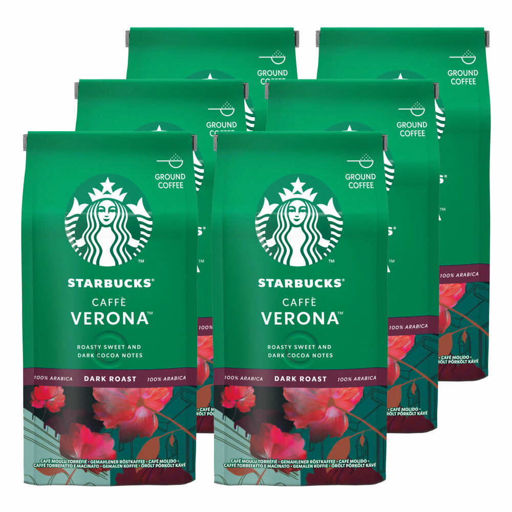 Starbucks Caffè Verona Kaffee, 6er Set, Dark Roast, Röstkaffee, Röstig Süß, Gemahlen, 6 x 200 g