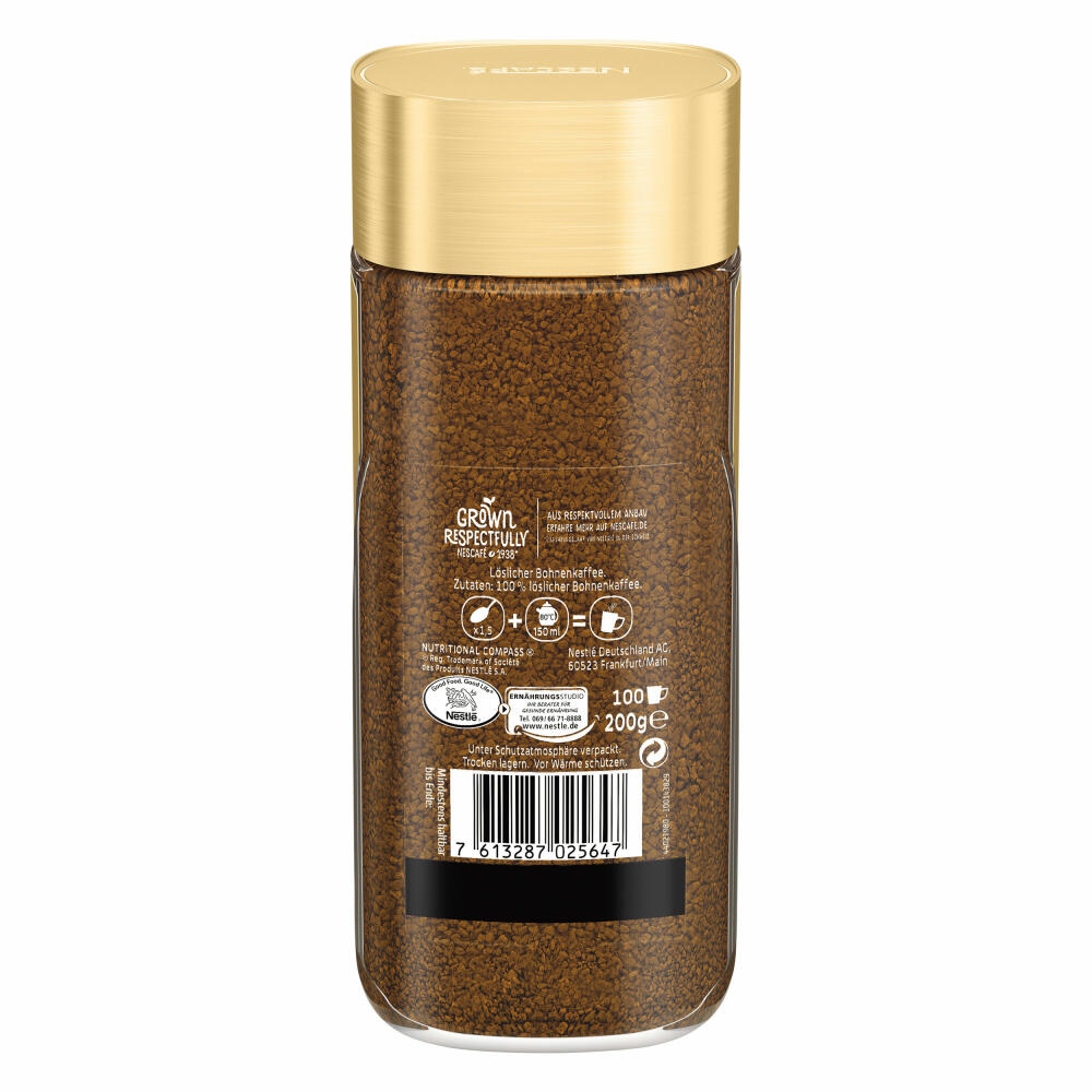 Nescafé Gold Mild, löslicher Bohnenkaffee, Kaffee, Glas, 200 g, für 100 Tassen