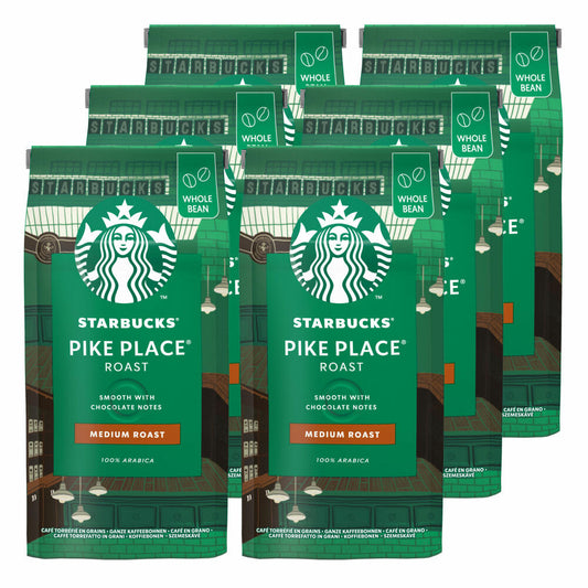 Starbucks Pike Place Kaffee, 6er Set, Medium Roast, Röstkaffee, Sanft, Schoko-Note, Ganze Bohnen, 6 x 200g