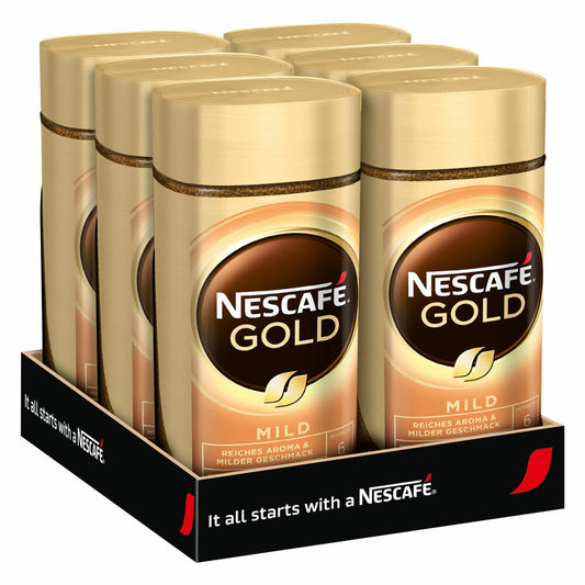 Nescafé Gold Mild 6er Set, löslicher Bohnenkaffee, Kaffee, 6 x 200 g für insgesamt 600 Tassen